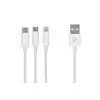 უსბ კაბელი 2E USB 3 in 1 Micro/Lightning/Type C, 5V/2.4A, White,1.2m  - Primestore.ge