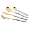 დანა ჩანგლის ნაკრები Ardesto AR1916MWS Gemini Marmo, 16pcs, Cutlery Set, Golden/White  - Primestore.ge