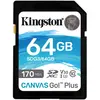 მეხსიერების ბარათი Kingston SDG3/64GB 64GB SDXC C10 UHS-I U3 R170/W70MB/s Canvas Go Plus  - Primestore.ge