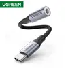 აუდიო ადაპტერი UGREEN USB-C to 3.5mm M/F Cable Aluminum Shell with Braided 10cm (Space Gray)  - Primestore.ge