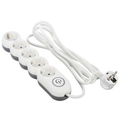 Extension cable 2E 5 Ways socket, with children protection. H05VV-F 3G*1.0mm, 3m, white, suitable for vertical mounting