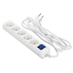 დამაგრძელებელი კაბელი 2E 5 ways socket,with children protection and switch.H05VV-F 3G*1.0mm, 3m, White body,blue switch  - Primestore.ge
