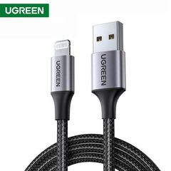 USB კაბელი UGREEN US291 (60157) USB 2.0 A to Apple Lightning Cable Nickel Plating Aluminum Braid 1.5m (Black)  - Primestore.ge