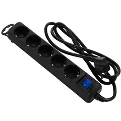 დენის დამაგრძელებელი 2E Power strip 5XSchuko switch 3G*1.5мм, 5м, black  - Primestore.ge