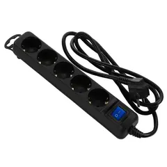 დენის დამაგრძელებელი 2E Power strip 5XSchuko with switch, 3G*1.5мм, 1.5m, black  - Primestore.ge