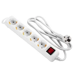 დენის დამაგრძელებელი 2E Power strip 5XSchuko with switch, 3G*1.5мм, 1.5m, white  - Primestore.ge