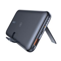 Portable charger Aukey PB-WL02 10000mAh 18W PD QC 3.0 10000mAh Power Bank With Foldable Stand & Wireless Charging, Black