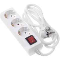 დამაგრძელებელი 2E 3XSchuko with switch, 3G*1.5mm, 1.5m, white  - Primestore.ge