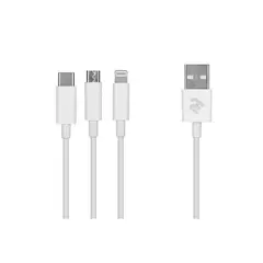 უსბ კაბელი 2E USB 3 in 1 Micro/Lightning/Type C, 5V/2.4A, White,1.2m  - Primestore.ge