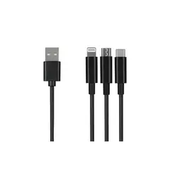 უსბ კაბელი 2E USB 3 in 1 Micro/Lightning/Type C, 5V/2.4A, Black,1.2m  - Primestore.ge