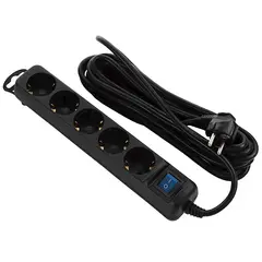 დენის გამანაწილებელი 2E 2E-U05ESM5B, 5 Socket, 5m, Black  - Primestore.ge