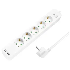 დენის დამაგრძელებელი Logilink LPS249U Socket Outlet 5-Way + Switch + 2xUSB-A 1.5m White  - Primestore.ge