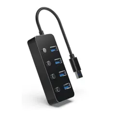 USB ჰაბი Gembird UHB-U3P4P-01 USB3.1 powered 4-port hub with switches Black  - Primestore.ge