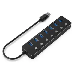 USB ჰაბი Gembird UHB-U3P7P-01 7-port USB3.1 hub with switches Black  - Primestore.ge