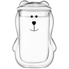 ჭიქების ნაკრები Ardesto Double wall borosilicate glass mug set with a lid Animals, 300 ml, 2 pcs, with glass lid  - Primestore.ge