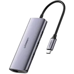 მულტიფუნქციური ადაპტერი UGREEN 60718, USB-C to 3 x USB 3.0 + RJ45 + Micro USB, Multifunction Adapter, Grey  - Primestore.ge