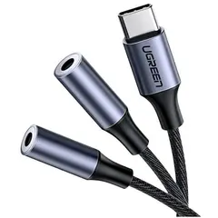 აუდიო ადაპტერი UGREEN AV144 (30732), Type C Male To 2x3.5 mm Female, Audio Cable, 25cm, Space Gray  - Primestore.ge