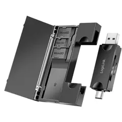ბარათების წამკითხველი Logilink CR0049 USB 3.2 Gen1 card reader for SD- & microSD cards with memory card storage  - Primestore.ge