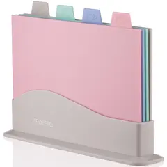 საჭრელი დაფების ნაკრები Ardesto Cutting board set with stand Fresh, 4 pcs, 33,5х23,5х7cm, plastic  - Primestore.ge