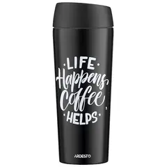 თერმოსი Ardesto Travel mug Coffee Time, 450ml, stainless steel, black  - Primestore.ge