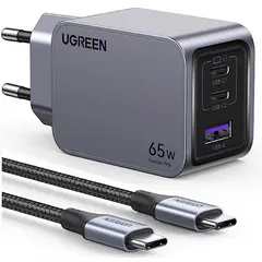 მობილურის დამტენი UGREEN 25871 Nexode Pro, 65W, USB, Type-C, Gray + Type-c Cable 1,5M  - Primestore.ge