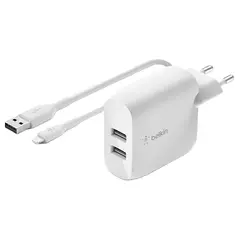 კაბელი და ადაპტერი Belkin Wall Charger 24W USB-A, 1M PVC A-LTG, white  - Primestore.ge