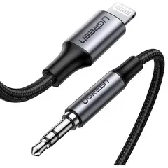 აუდიო ადაპტერი UGREEN US315 (70509), MFA Lightning To 3.5mm Aux Cable, 1M, Gray/Black  - Primestore.ge