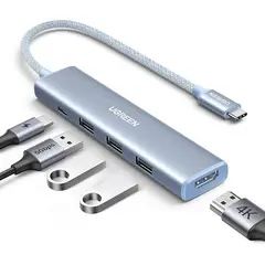 USB-C ჰაბი UGREEN CM478 (35581), USB, USB-C, HDMI, HUB, Blue  - Primestore.ge