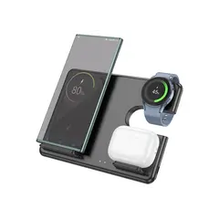 პორტატული დამტენი Hoco CQ2 Flash folding 3-in-1 wireless fast charger(SAM Watch) black  - Primestore.ge