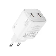 ადაპტერი Hoco N42 Elogiado dual-port PD45W (2C) charger white  - Primestore.ge