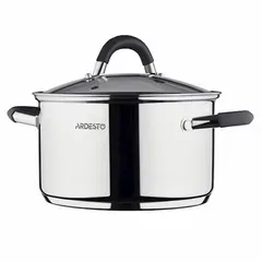 ქვაბი Casserole Ardesto Gemini, glass lid, 3.6 l, gray handles with silicone, stainless steel  - Primestore.ge