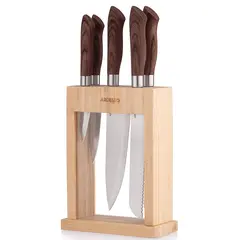 დანების კომპლექტი Ardesto Knives Set with block Midori, 6pcs, stainless steel, plastic, bamboo, brown  - Primestore.ge