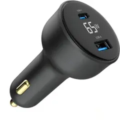 მანქანის დამტენი Gembird TA-UC-AC2PD65LCD-CAR-01 2-port USB Car Fast Charger USB-C PD LCD 65W Black  - Primestore.ge