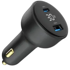 მანქანის დამტენი Gembird TA-UC-AC2PD30LCD-CAR-01 2-port USB CarFast Charger USB-C PD LCD 30W Black  - Primestore.ge
