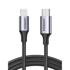 USB კაბელი UGREEN US304 (60761), MFi, Type-C To Lightning, 2m, Black/Gray  - Primestore.ge