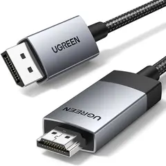 ვიდეო კაბელი UGREEN DP119 (15774), 4K, DisplayPort to HDMI, 2m, Grey/Black  - Primestore.ge