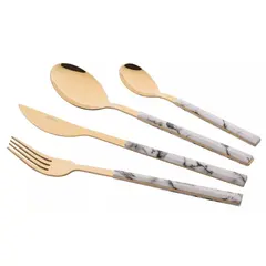 დანა ჩანგლის ნაკრები Ardesto AR1916MWS Gemini Marmo, 16pcs, Cutlery Set, Golden/White  - Primestore.ge