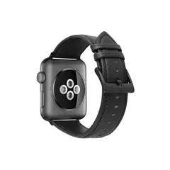 სმარტ საათის სამაჯური TVC Apple Watch 10 46mm / Ultra 2 / Ultra 49mm / 9 8 7 45mm / SE (2023) SE (2022) SE 6 5 4 44mm / 3 2 1 42mm Genuine Cow Leather Watch Band - Black  - Primestore.ge