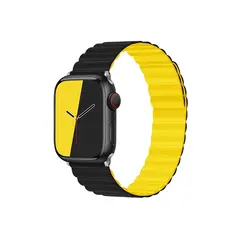 სმარტ საათის სამაჯური TVC KALEBOL Magnetic Watch Band for Apple Watch Series 10 9 8 7 SE 6 5 4 3 2 1 42mm 41mm 40mm 38mm Silicone Adjustable Strap - Black Yellow  - Primestore.ge