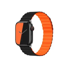 სმარტ საათის სამაჯური TVC KALEBOL Magnetic Watch Band for Apple Watch Series 10 9 8 7 SE 6 5 4 3 2 1 42mm 41mm 40mm 38mm Silicone Adjustable Strap - Black Orange  - Primestore.ge