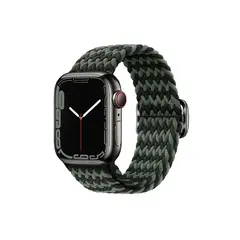 სმარტ საათის სამაჯური TVC Apple Watch Series 10 42mm / 9 8 7 41mm / SE (2023) SE (2022) SE 6 5 4 40mm / 3 2 1 38mm Watch Band Braided Nylon Strap - W-Shape Black+Green  - Primestore.ge