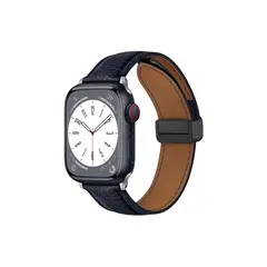 სმარტ საათის სამაჯური TVC Apple Watch 10 46mm / Ultra 2 / Ultra 49mm / 9 8 7 45mm / SE (2023) SE (2022) SE 6 5 4 44mm / 3 2 1 42mm Litchi Texture Leather Strap - Dark Blue  - Primestore.ge