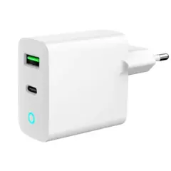 დამტენი Gembird TA-UC-PDQC20L-W-01 2-port 20W USB Fast Charger LED White  - Primestore.ge