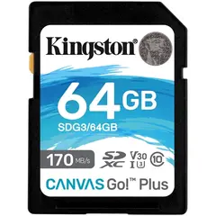 მეხსიერების ბარათი Kingston SDG3/64GB 64GB SDXC C10 UHS-I U3 R170/W70MB/s Canvas Go Plus  - Primestore.ge