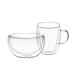 ჭიქები Ardesto Breakfast set double wall borosilicate glass mug 270 ml and bowl 500 ml  - Primestore.ge