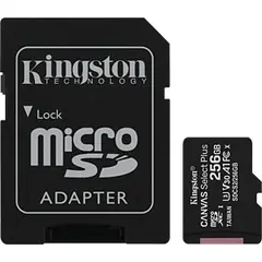 მეხსიერების ბარათი Kingston 256GB microSDXC C10 UHS-I R100/W85MB/s Canvas Select Plus + SD  - Primestore.ge