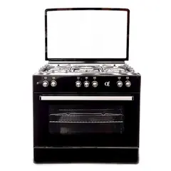გაზქურა Oz OE 9050 BL OBig90X60B5E Coocker, 5Gas, Wok, Oven-Electric, 7Function, Turnspit, Cast Iron,90x60x85, Black, Top glass  - Primestore.ge
