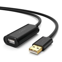 USB დამაგრძლებელი UGREEN US121 (10323) USB 2.0 Active Extension Cable with Chipset 15m (Black)  - Primestore.ge