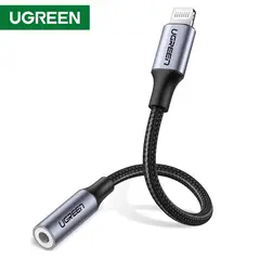 აუდიო ადაპტერი UGREEN 30756 Lightning M/F Round Cable Aluminum Shell with Braided 10cm (Black)  - Primestore.ge