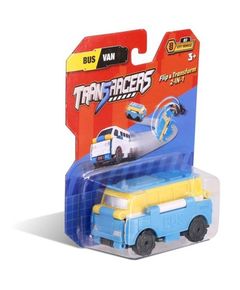 The toy vehicle is the TransRacers Bus & Van